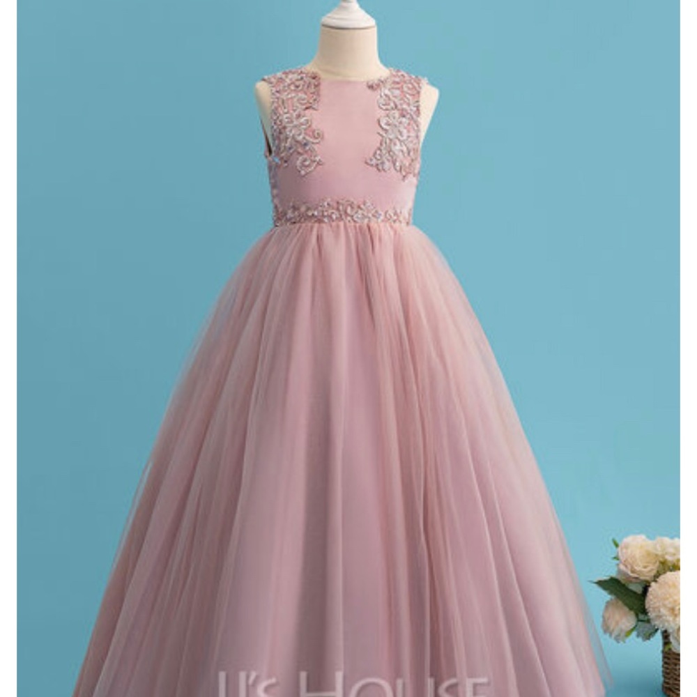 Floor Length Ballgown with Lace Flower Girl Dress